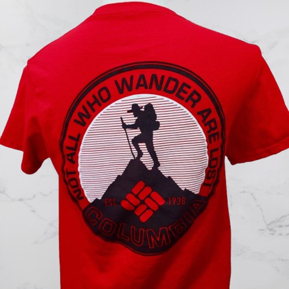 Columbia Not All Who Wander Are Lost Red T-Shirt Men's Small